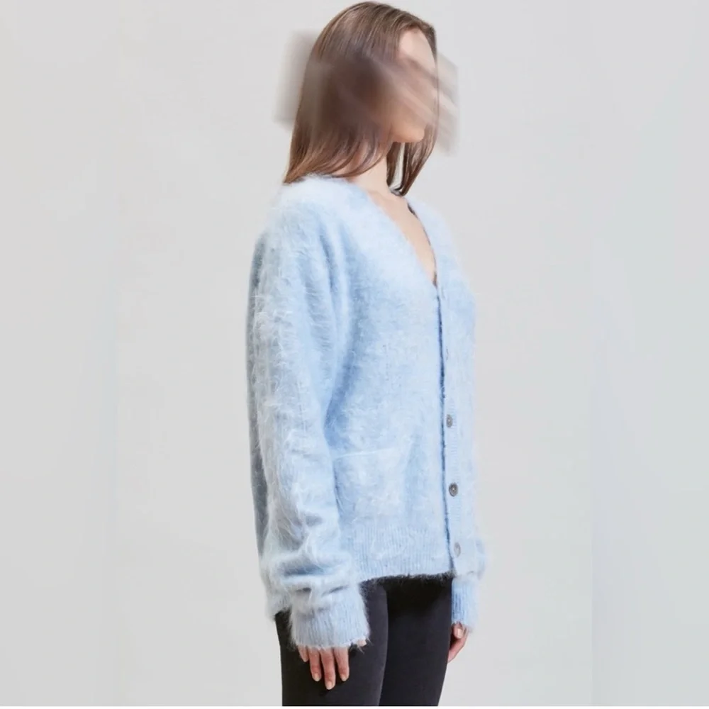 R13 Japanese Brushed Cashmere Cardigan - Light Blue. Size medium - Picture 3 of 14